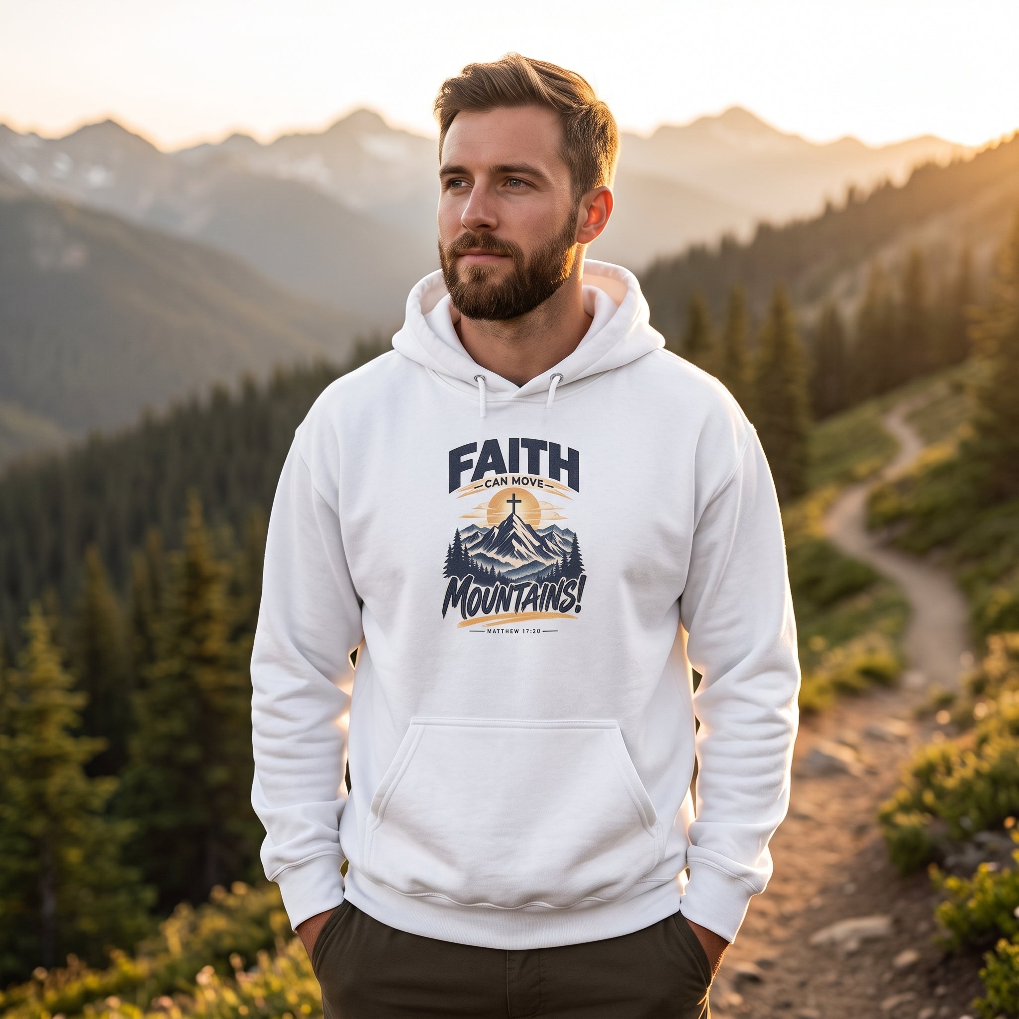 Faith Moves Mountains Hoodie — Matthew 17:20 Graphic Sweatshirt