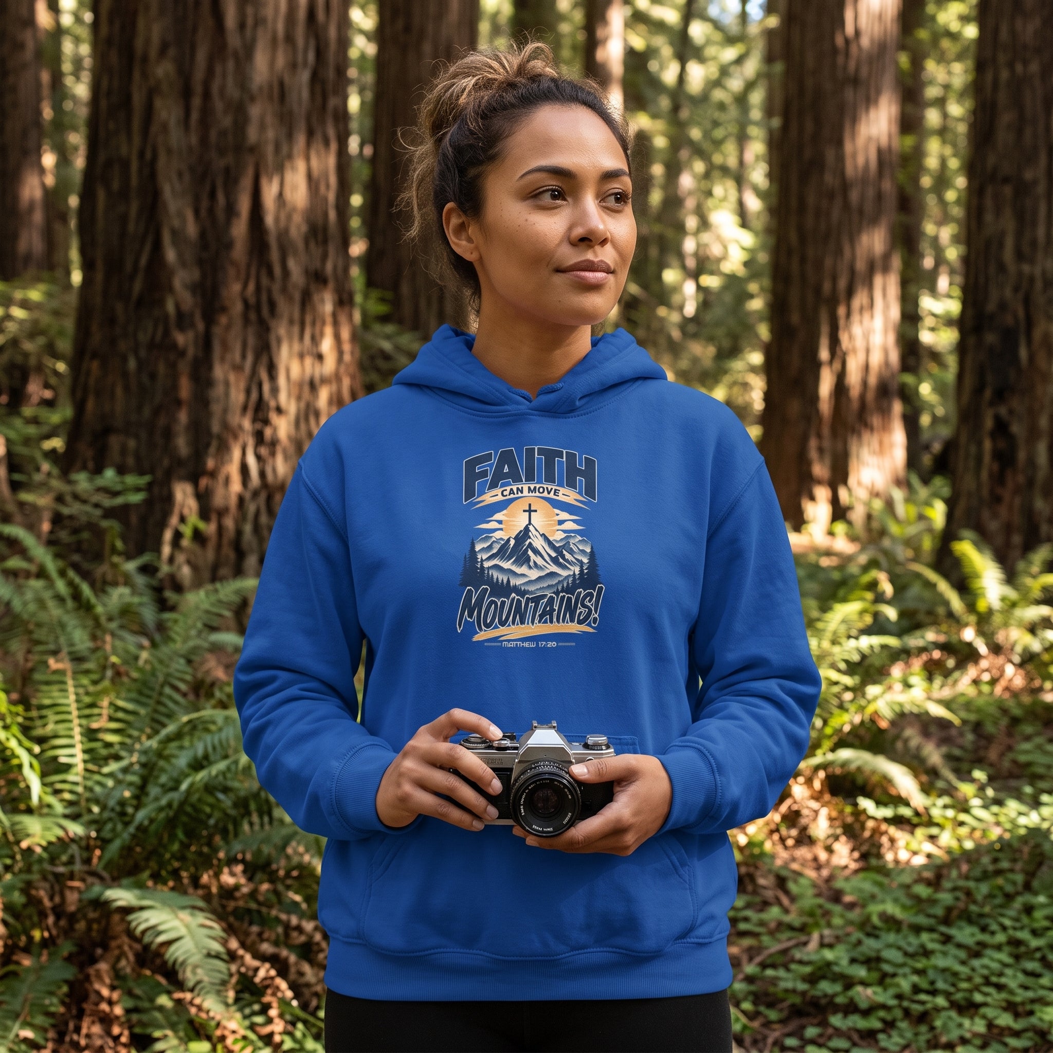 Faith Moves Mountains Hoodie — Matthew 17:20 Graphic Sweatshirt