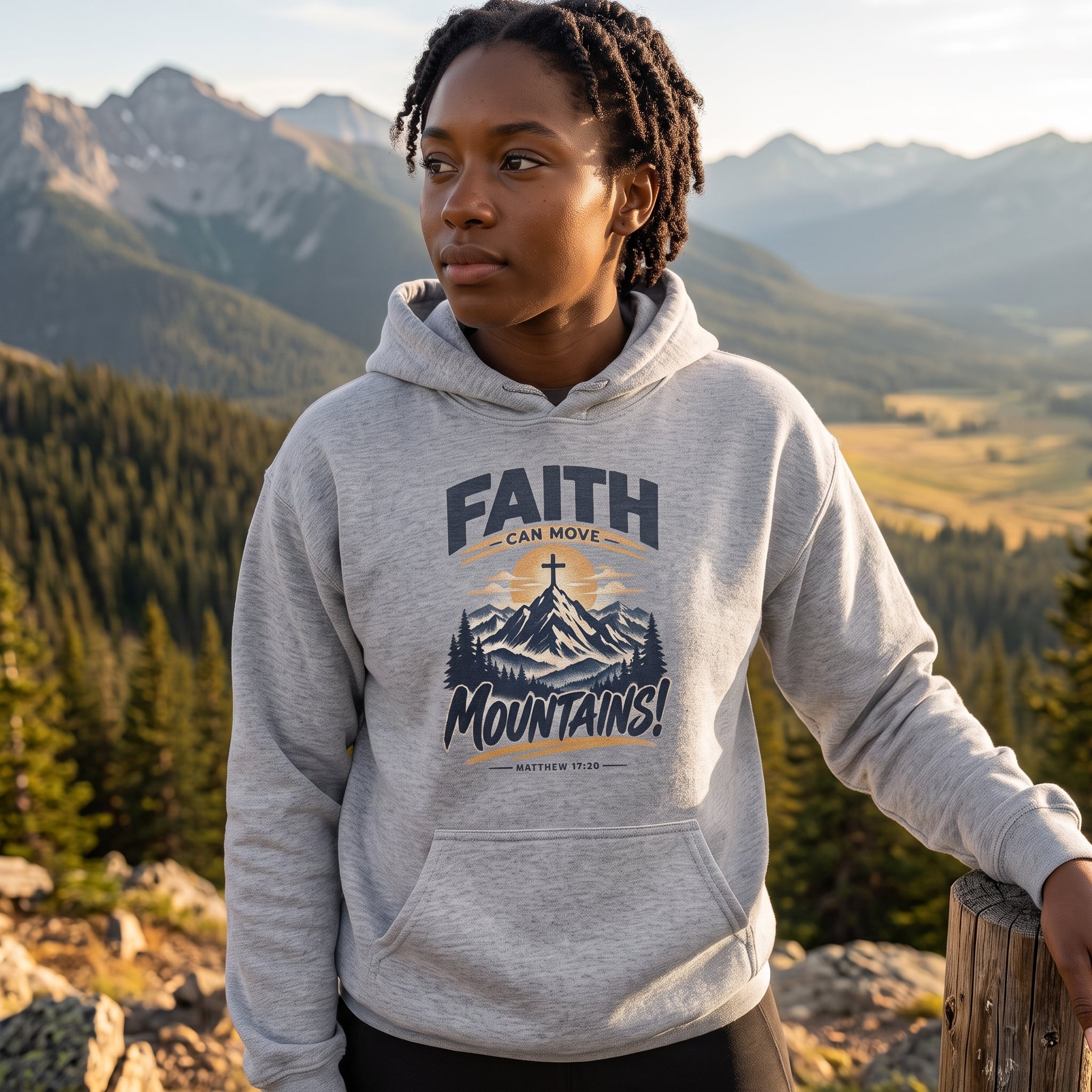 Faith Moves Mountains Hoodie — Matthew 17:20 Graphic Sweatshirt