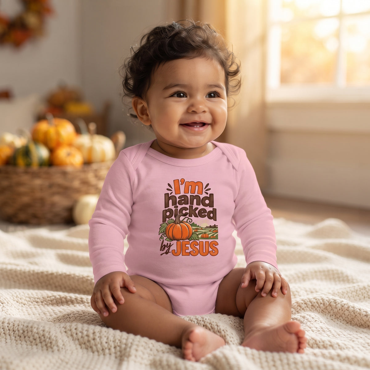 Infant - I'm Hand Picked by Jesus - Fall Pumpkin Onesie/ Bodysuit