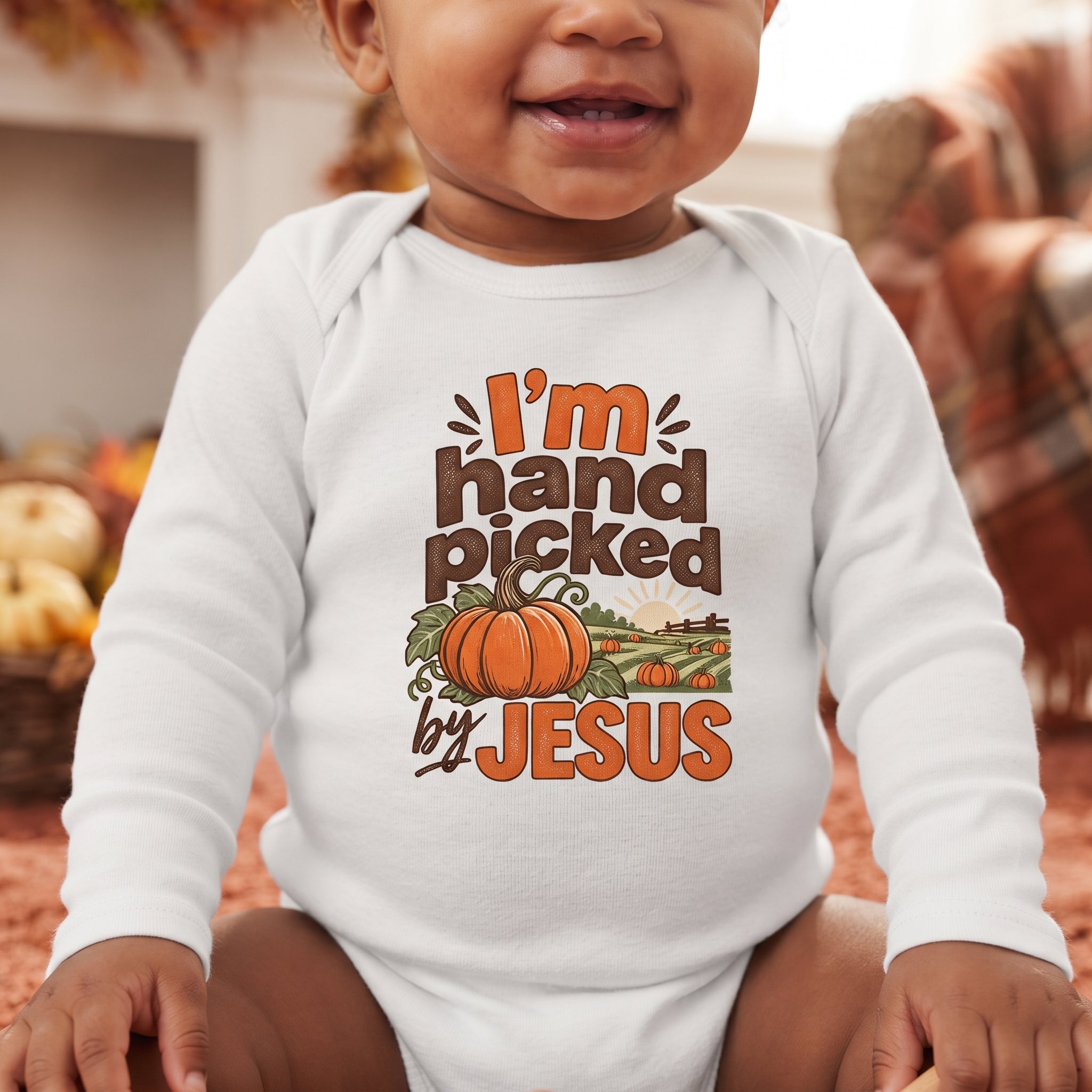 Infant - I'm Hand Picked by Jesus - Fall Pumpkin Onesie/ Bodysuit