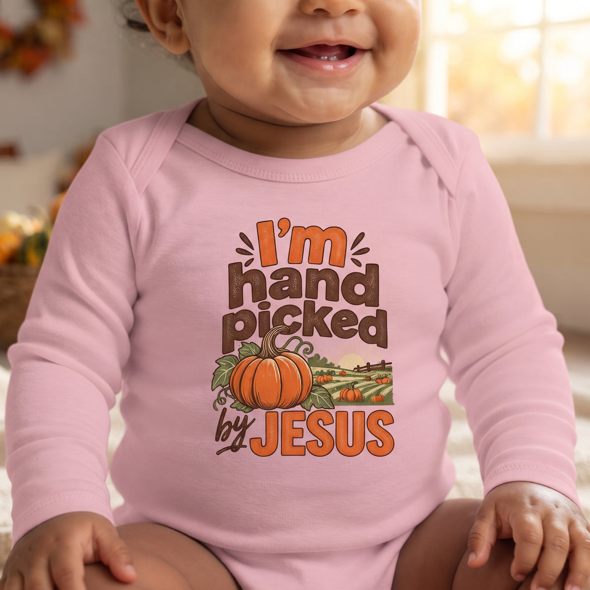 Infant - I'm Hand Picked by Jesus - Fall Pumpkin Onesie/ Bodysuit