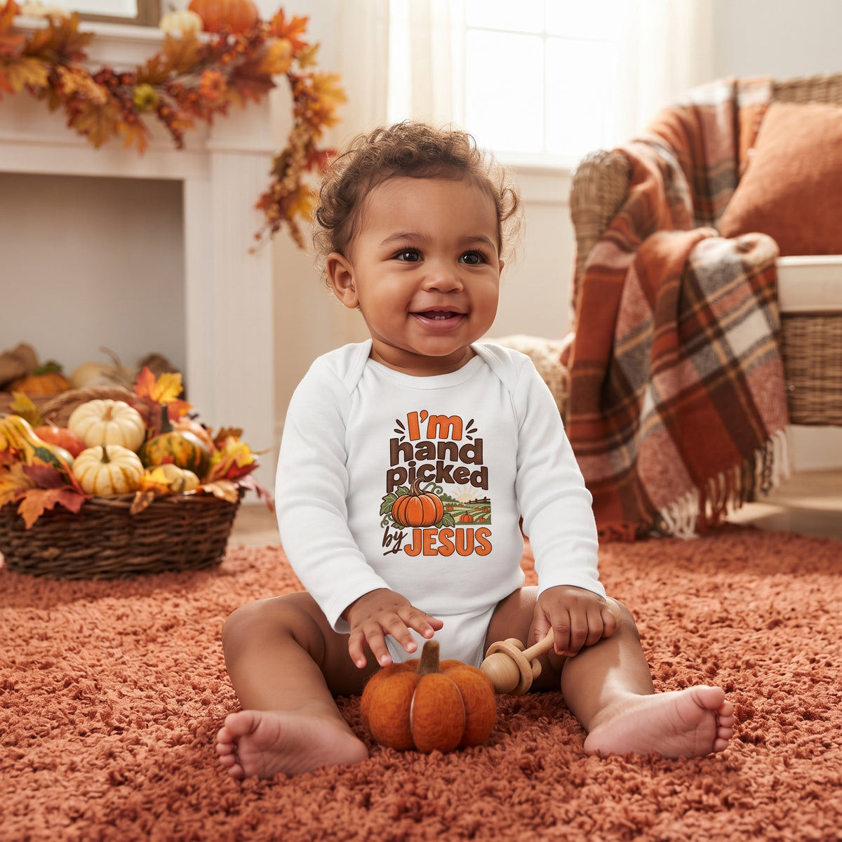 Infant - I'm Hand Picked by Jesus - Fall Pumpkin Onesie/ Bodysuit