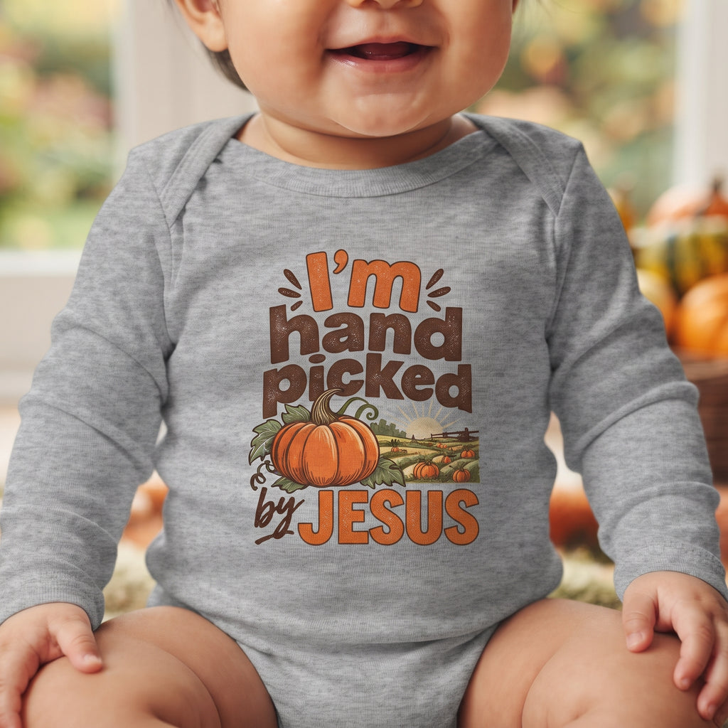 Infant - I'm Hand Picked by Jesus - Fall Pumpkin Onesie/ Bodysuit