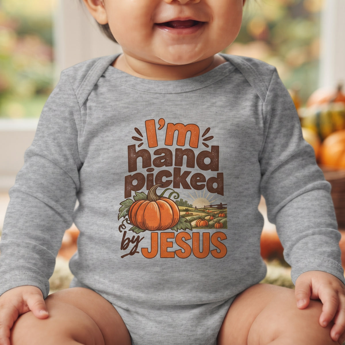 Infant - I'm Hand Picked by Jesus - Fall Pumpkin Onesie/ Bodysuit
