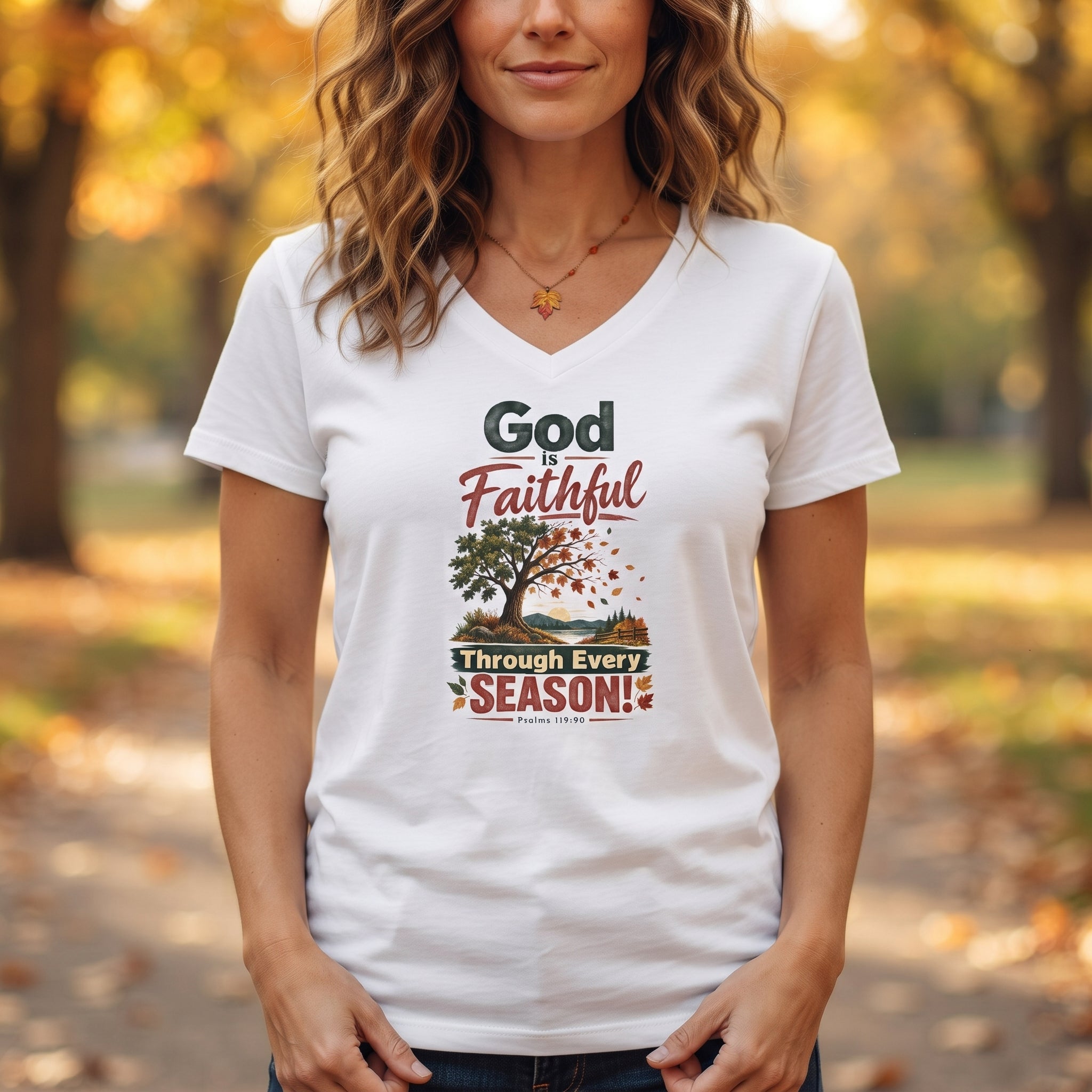 God is Faithful Through Every Season - Women's V-Neck Tee