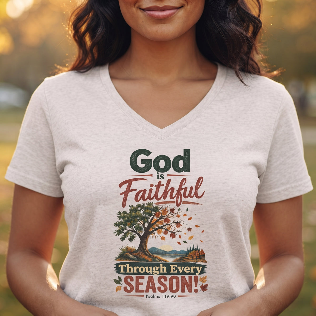God is Faithful Through Every Season - Women's V-Neck Tee