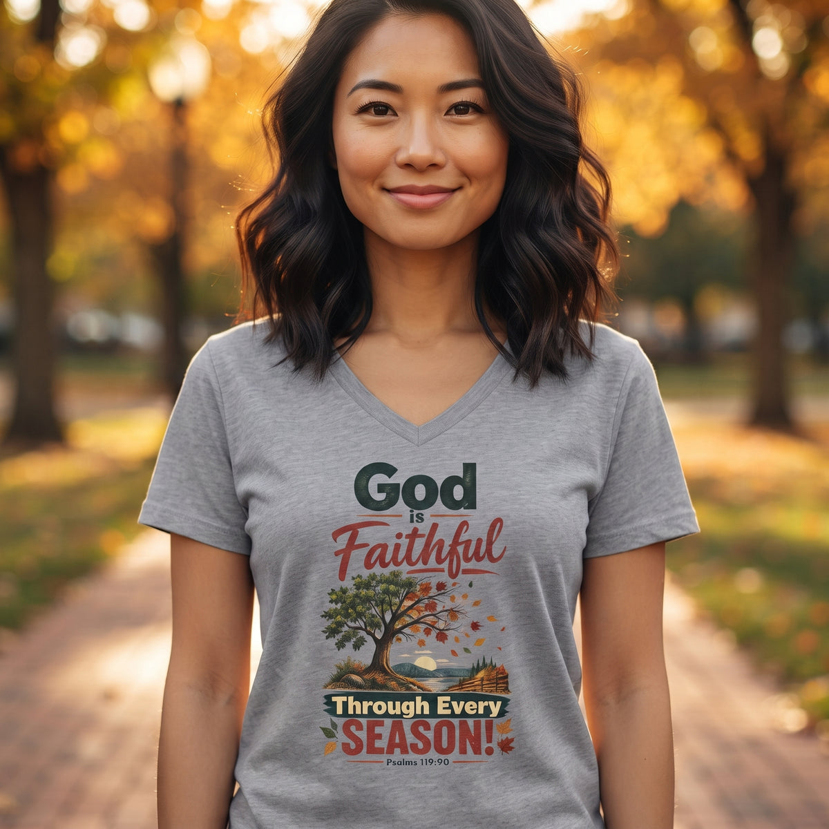 God is Faithful Through Every Season - Women's V-Neck Tee