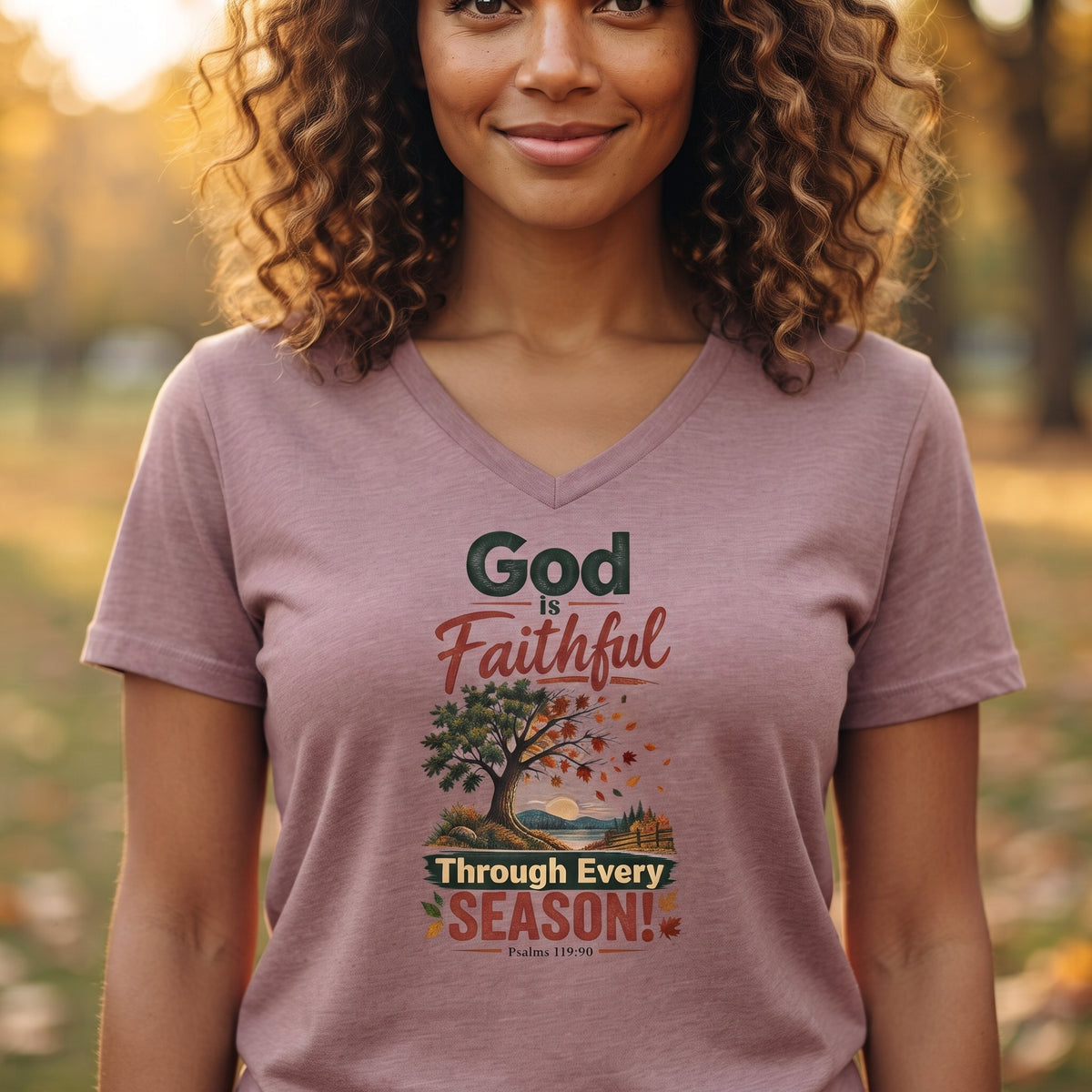 God is Faithful Through Every Season - Women's V-Neck Tee