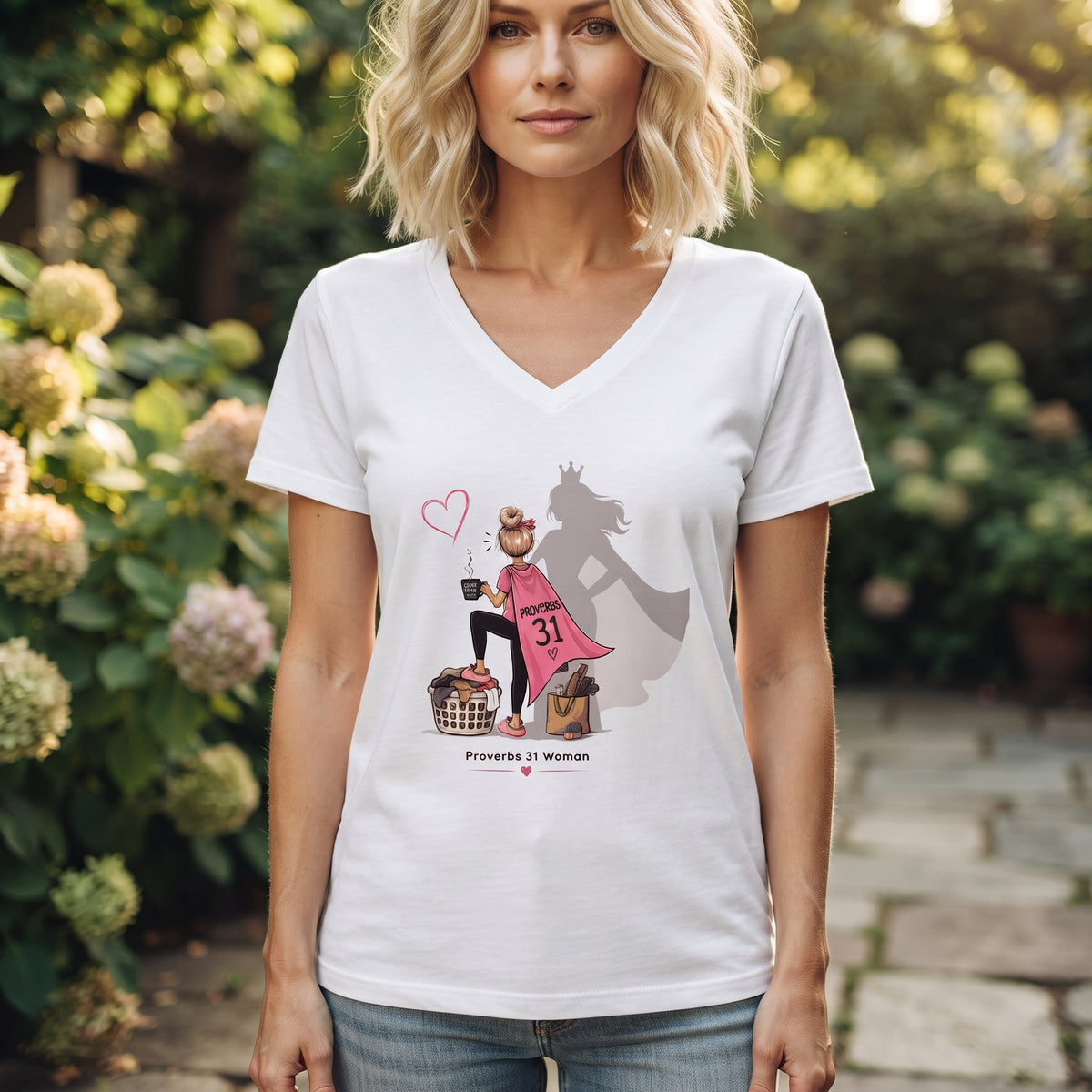 Proverbs 31 Woman  - Blonde V-Neck Graphic Tee