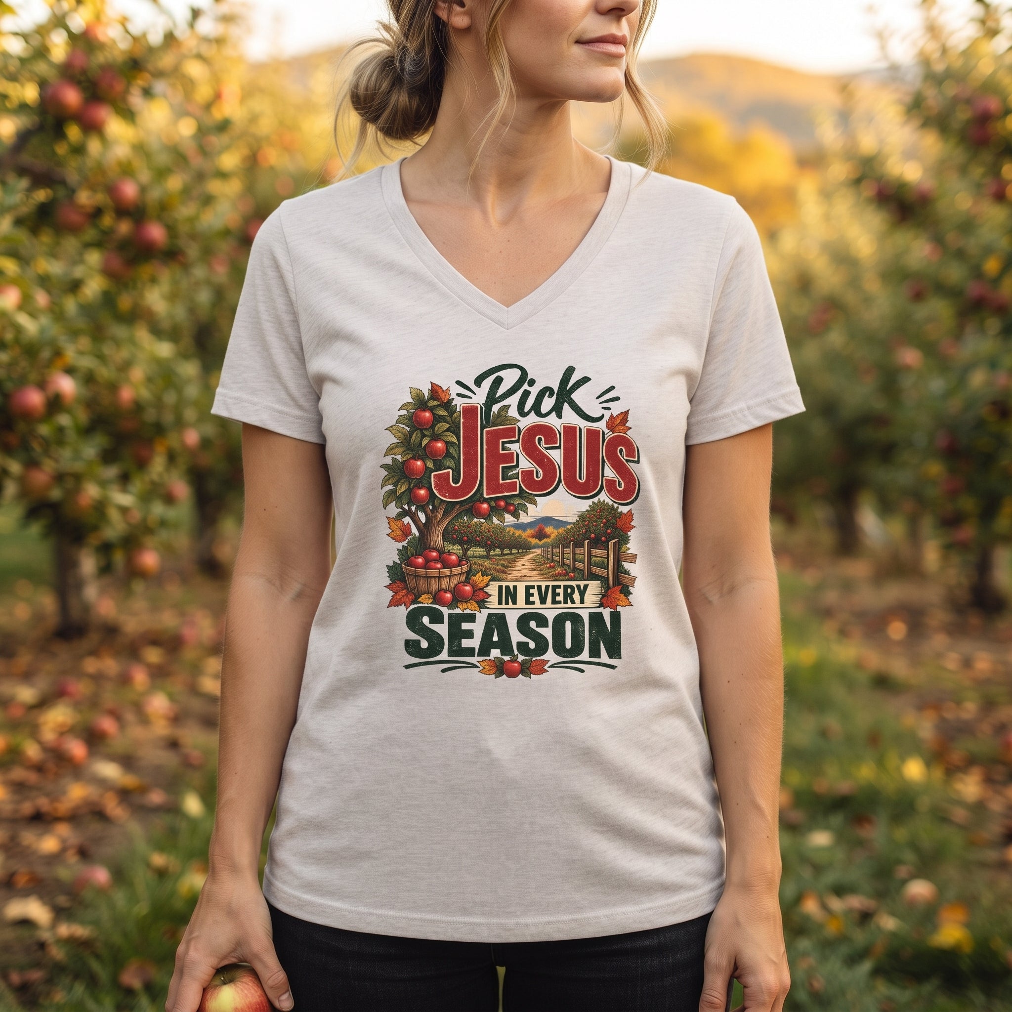 Pick Jesus in Every Season  - Women's V-Neck Tee
