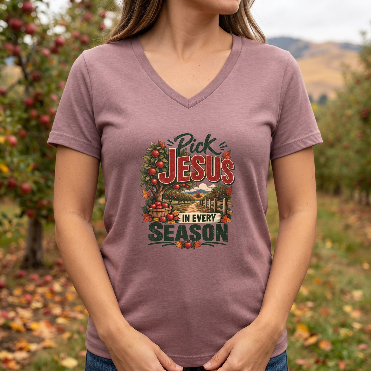 Pick Jesus in Every Season  - Women's V-Neck Tee