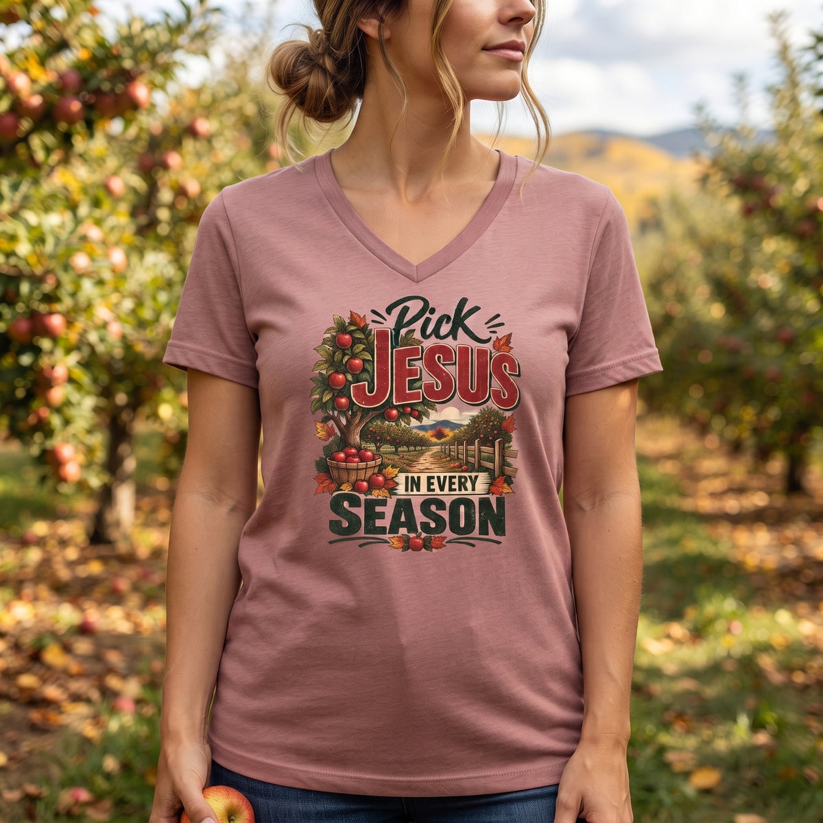 Pick Jesus in Every Season  - Women's V-Neck Tee