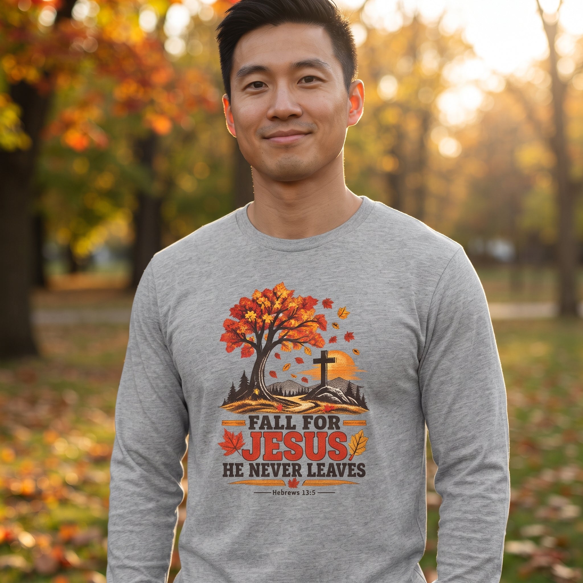Fall for Jesus - He Never Leaves - Long Sleeve Tee