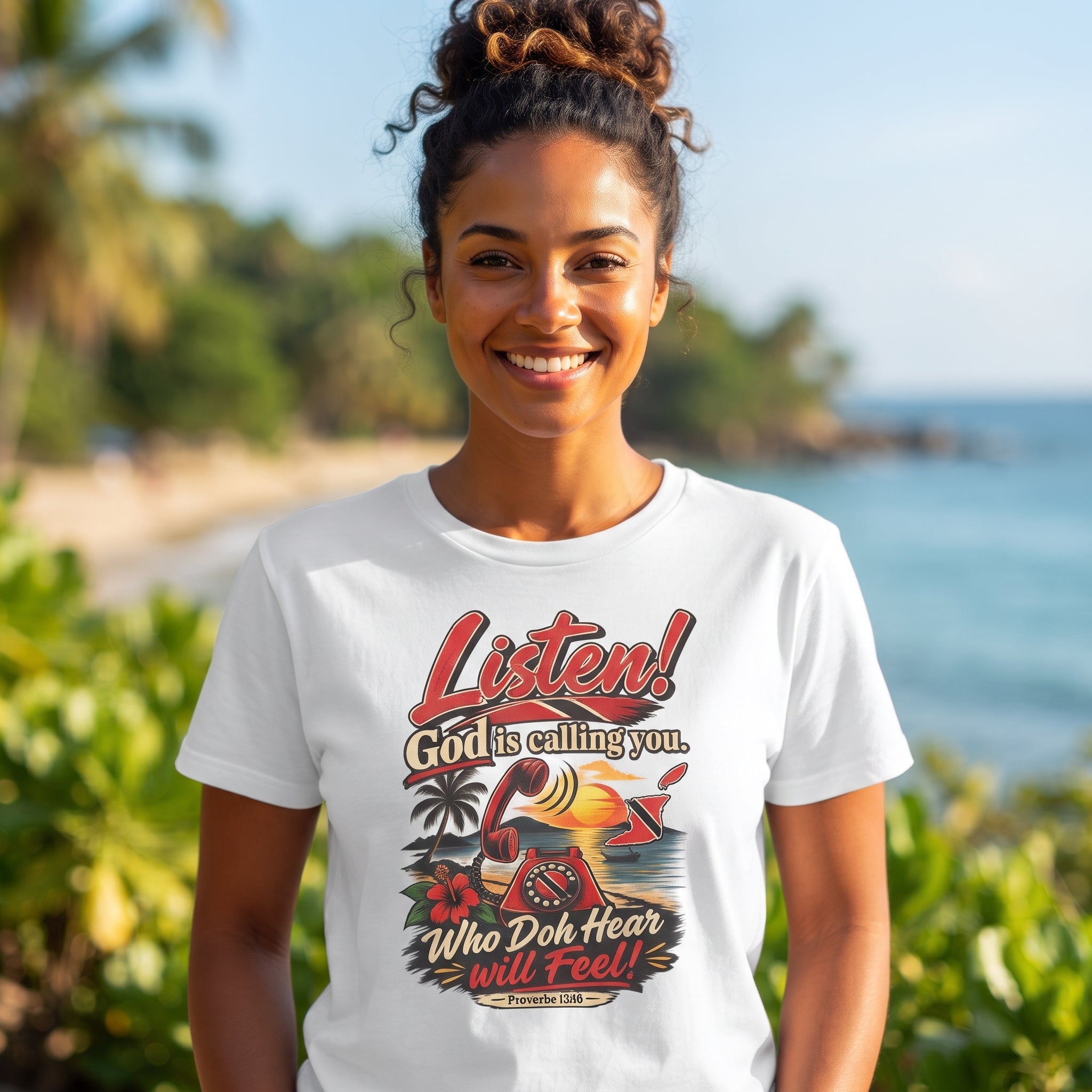 Trini -  "Listen! God is calling you." - Trinidad Faith Tee