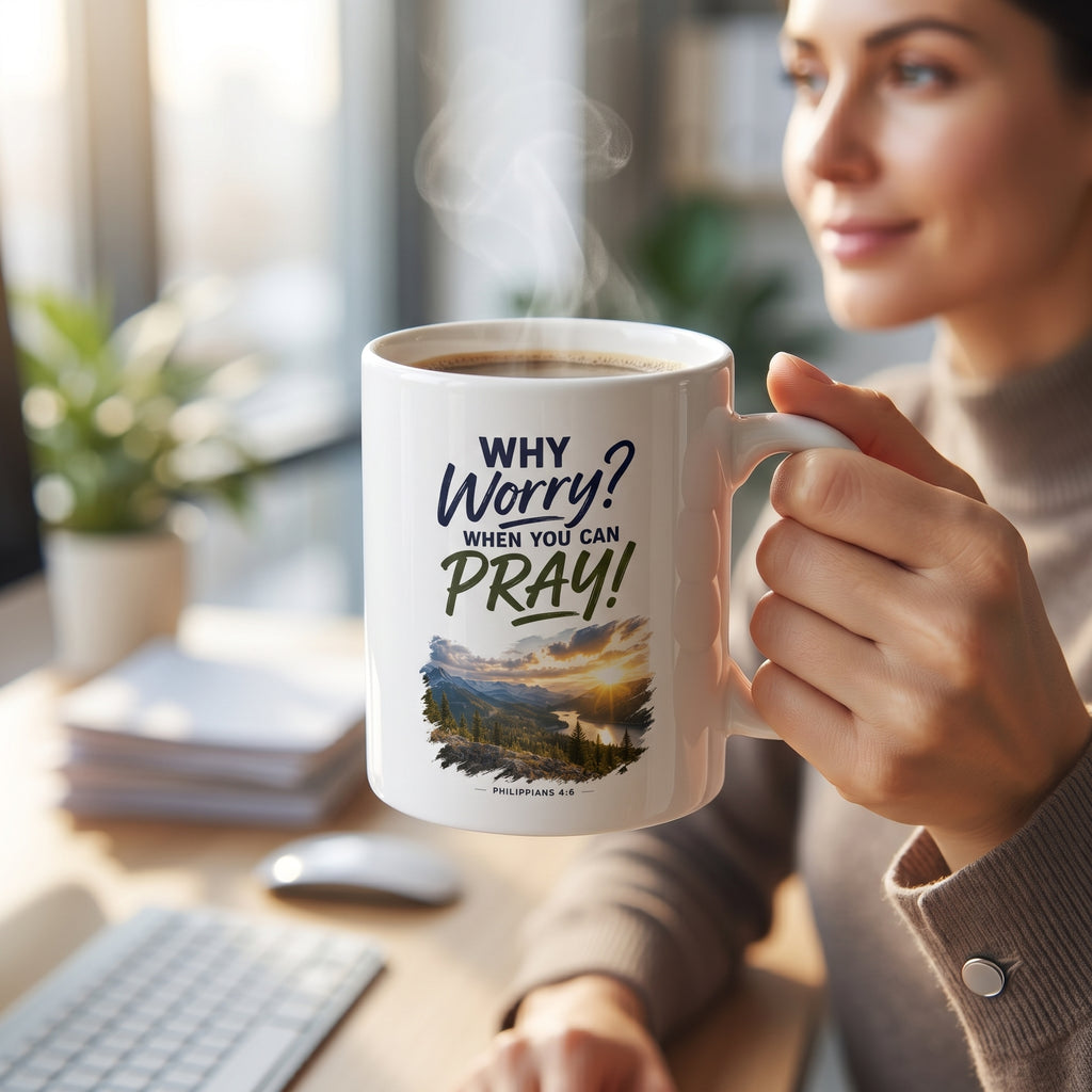 20oz Jumbo Mug – Why Worry - Pray Mountains Coffee Cup