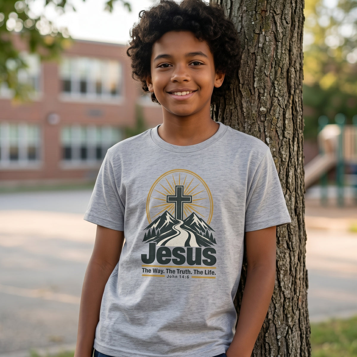 Kids Jesus Tee — "Jesus: The Way, The Truth, The Life" Christian Mountain Kids T-Shirt