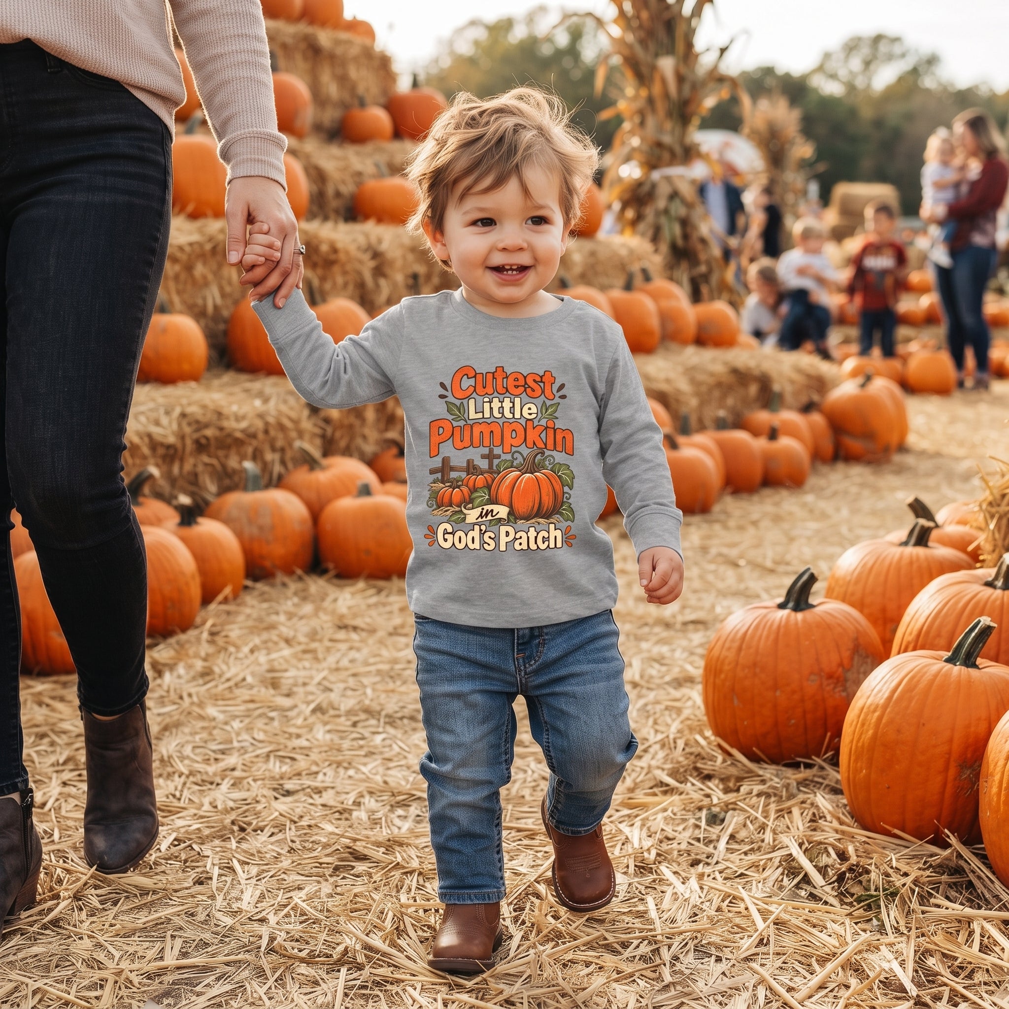 Toddler - Cutest Little Pumpkin in God's Patch - Fall Long Sleeve Tee