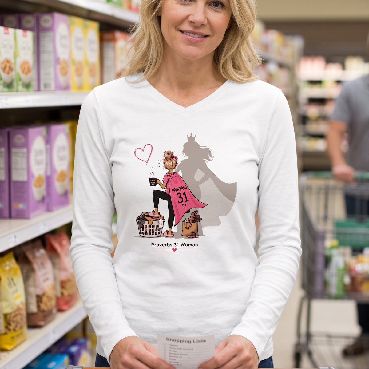 Proverbs 31 Woman V-Neck Long Sleeve Tee - Blonde