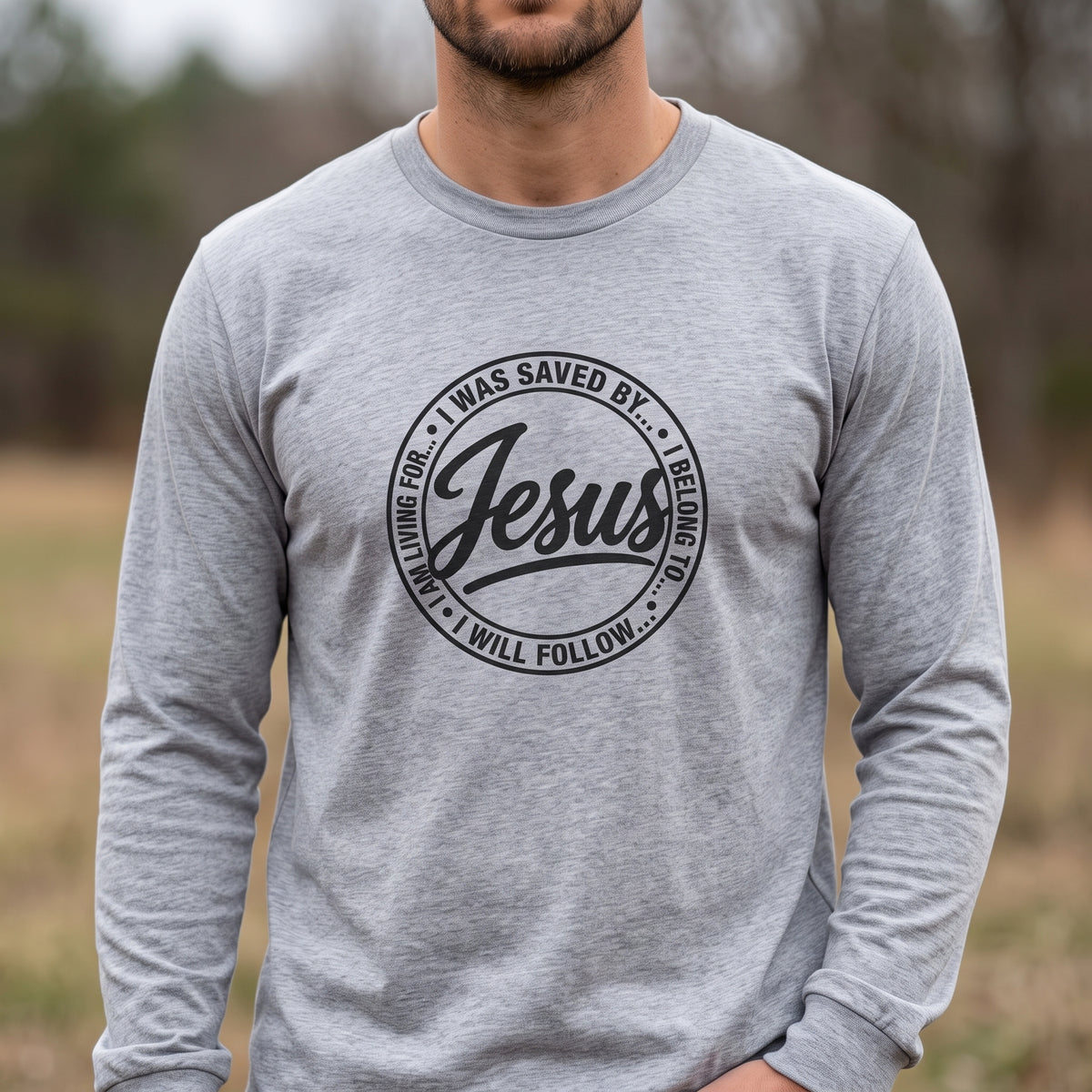 Jesus - I Will Follow... Christian Men's Graphic Long Sleeve Tee