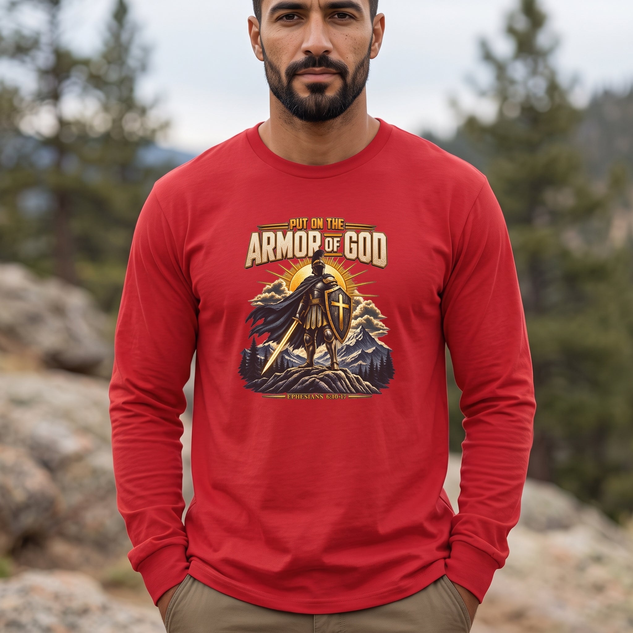 Put on the Armor of God - Graphic Men's Long Sleeve Tee Ephesians 6:10-17