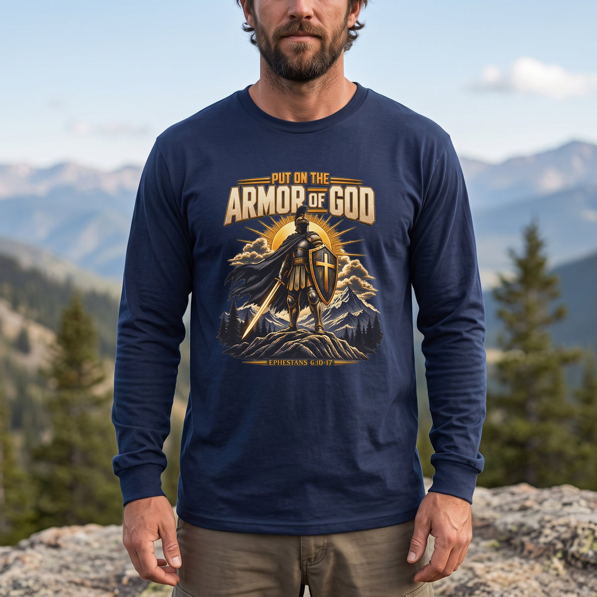 Armor of God Men's Long Sleeve Graphic Tee, Cotton