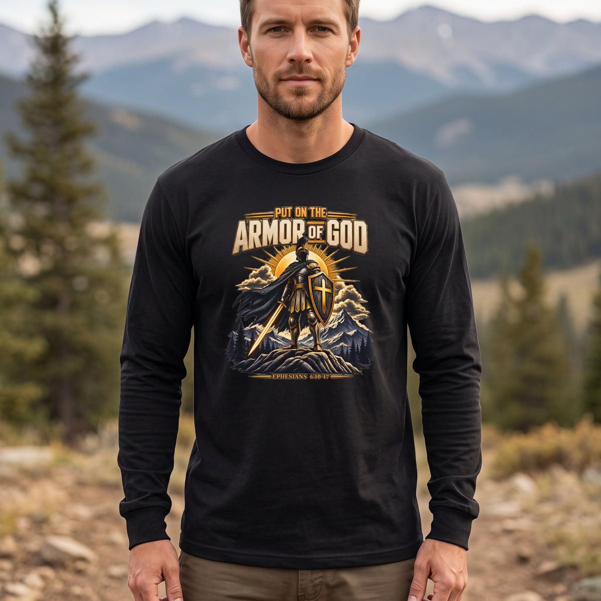 Armor of God Men's Long Sleeve Graphic Tee, Cotton