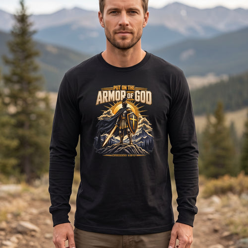 Armor of God Men's Long Sleeve Graphic Tee, Cotton