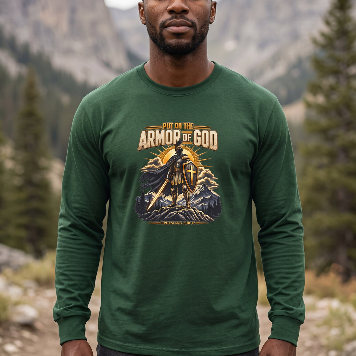 Armor of God Men's Long Sleeve Graphic Tee, Cotton