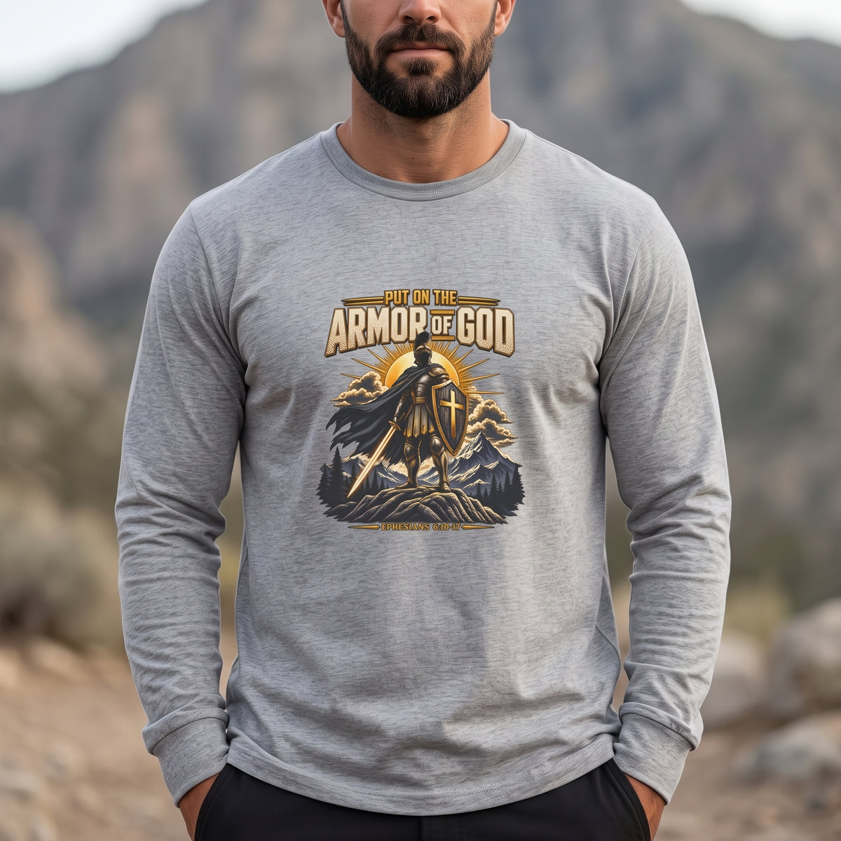 Armor of God Men's Long Sleeve Graphic Tee, Cotton