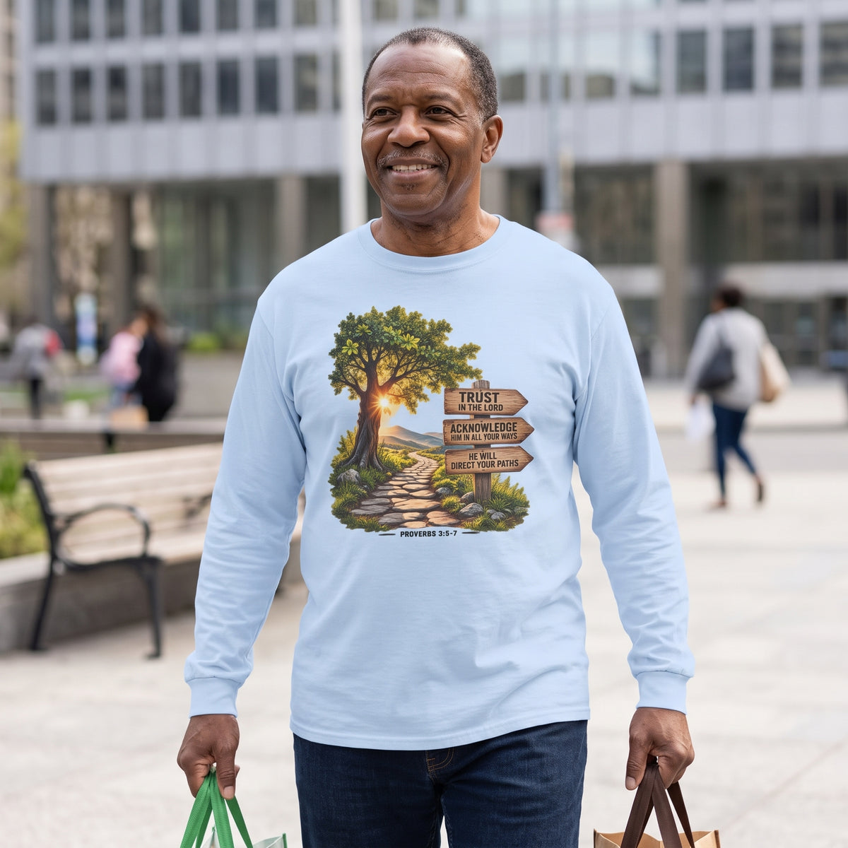Trust in the Lord - Proverbs 3:5-7 - Inspirational Christian Long Sleeve Tee
