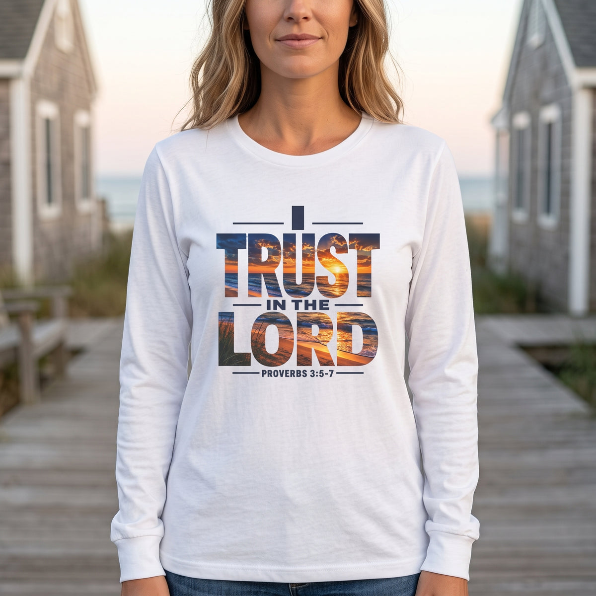 I Trust In The Lord - Ocean T‑Shirt — Proverbs 3:5 Christian Long Sleeve Tee