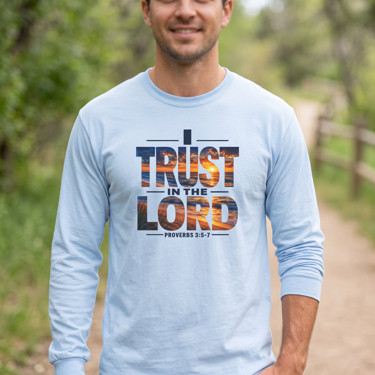 I Trust In The Lord - Ocean T‑Shirt — Proverbs 3:5 Christian Long Sleeve Tee