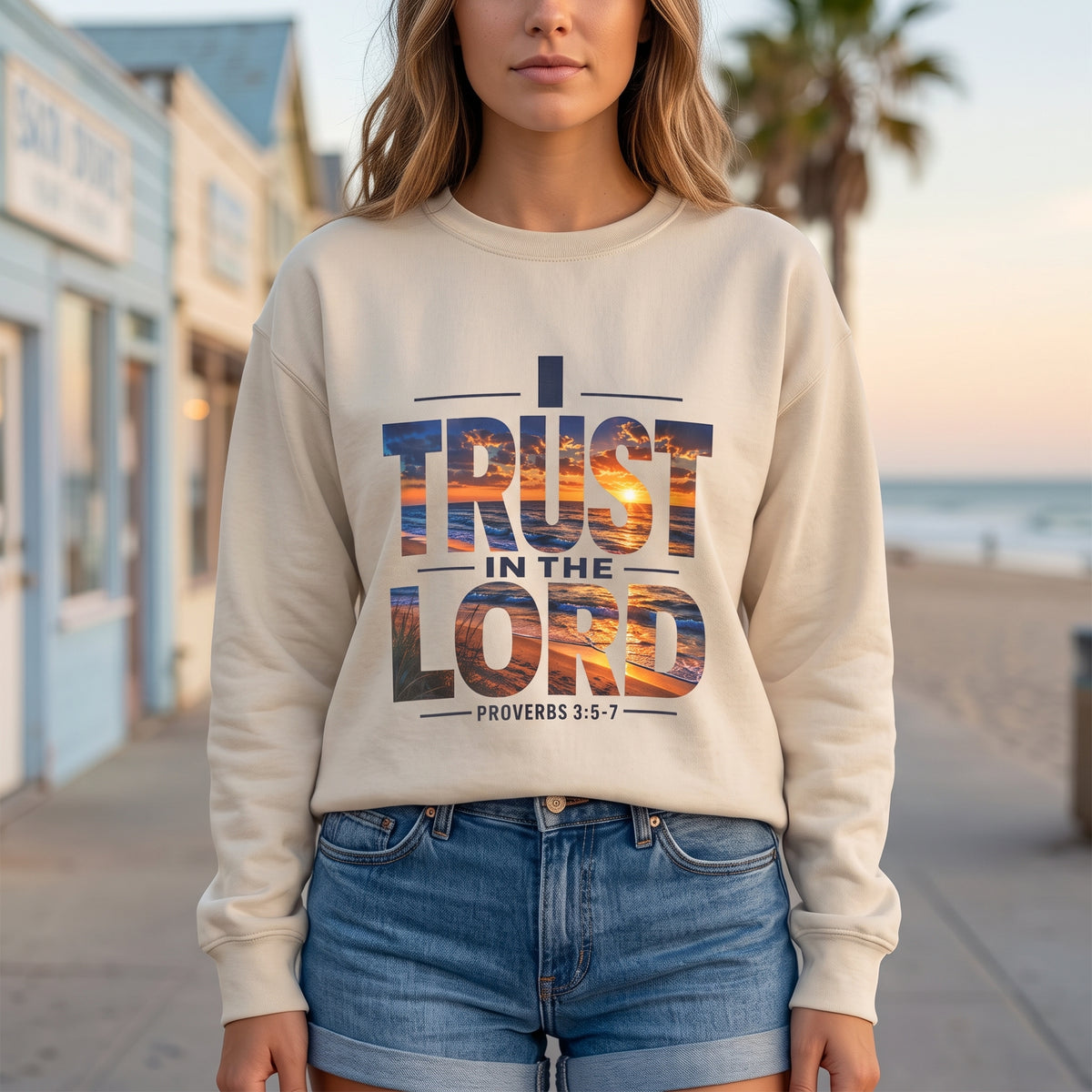 I Trust In The Lord - Ocean T‑Shirt — Proverbs 3:5 Christian Sweatshirt