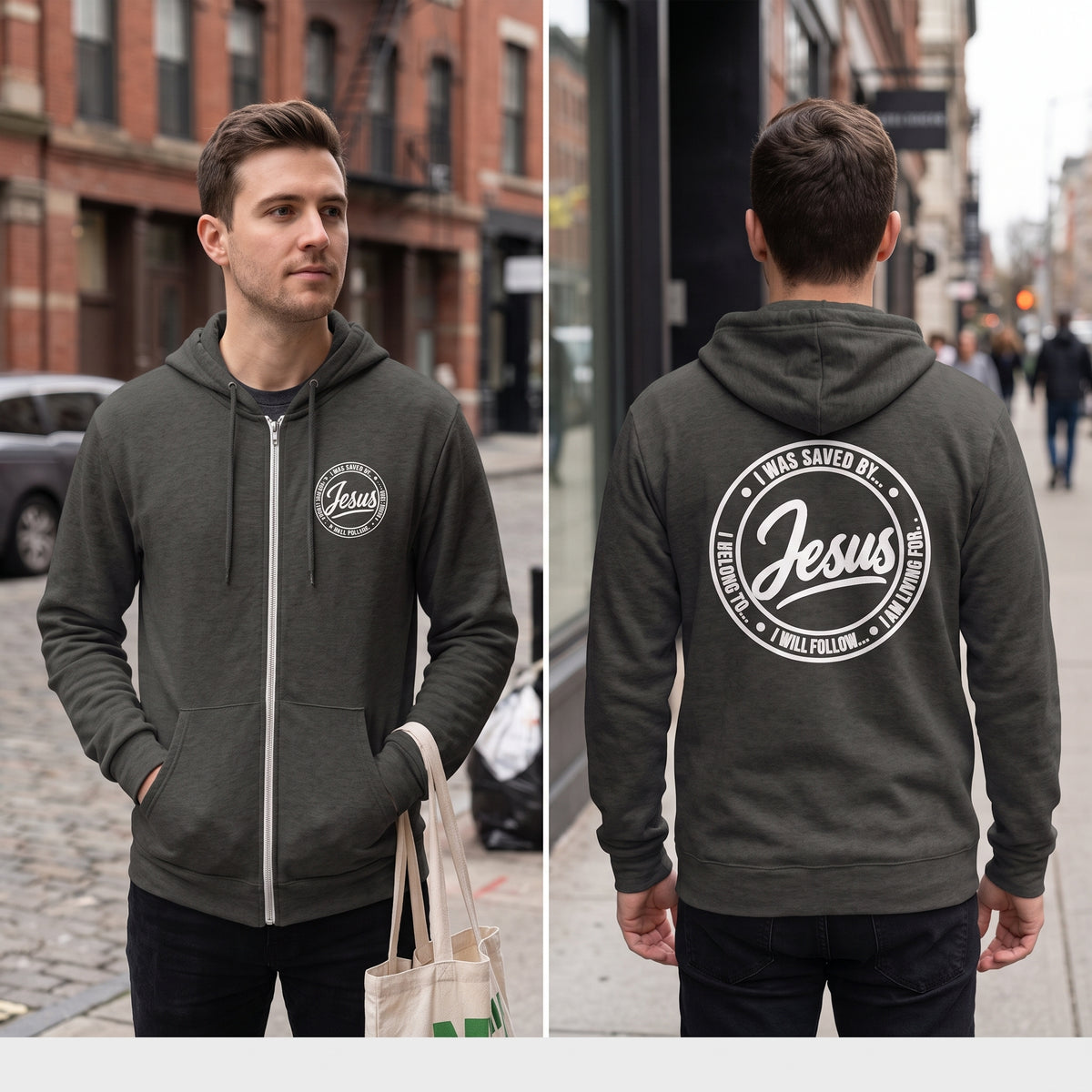Jesus - I Will Follow - Zip-Up Christian Graphic Hoodie