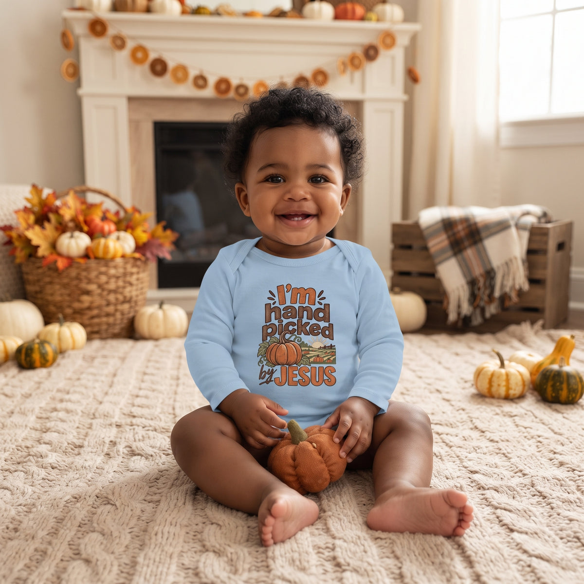 Infant - I'm Hand Picked by Jesus - Fall Pumpkin Onesie/ Bodysuit