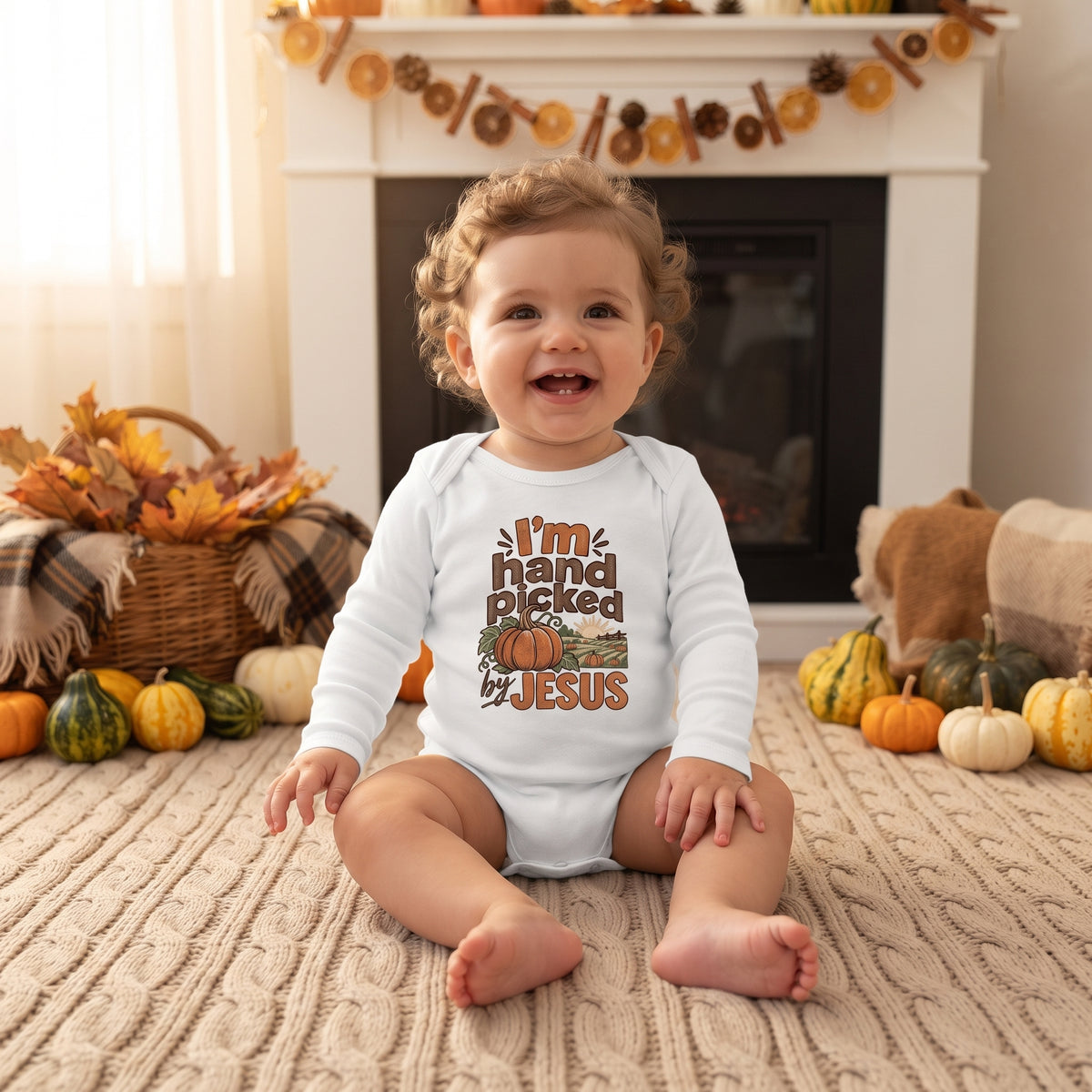 Infant - I'm Hand Picked by Jesus - Fall Pumpkin Onesie/ Bodysuit