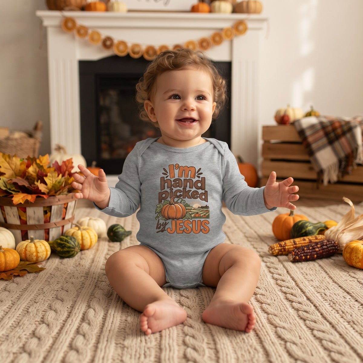 Infant - I'm Hand Picked by Jesus - Fall Pumpkin Onesie/ Bodysuit