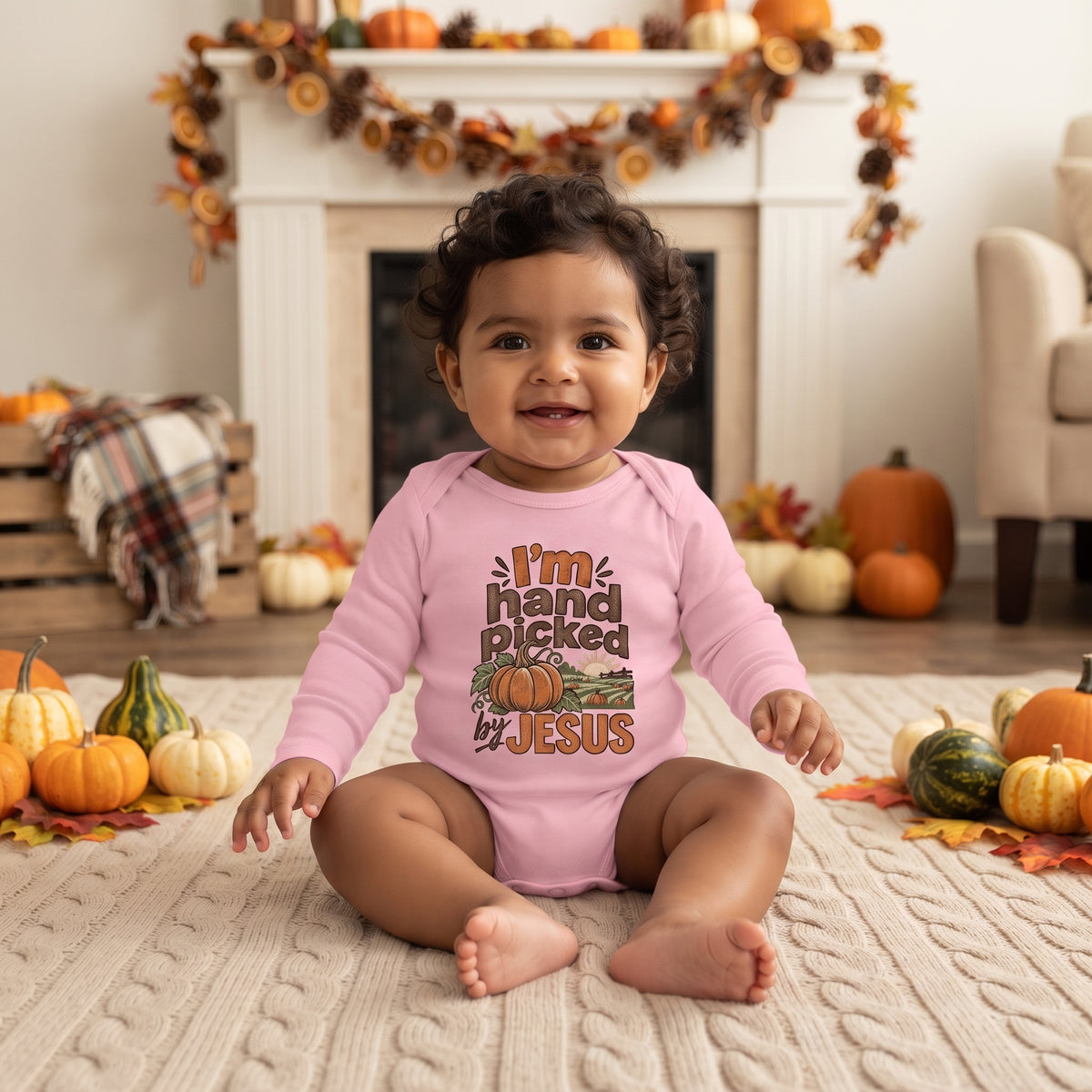 Infant - I'm Hand Picked by Jesus - Fall Pumpkin Onesie/ Bodysuit