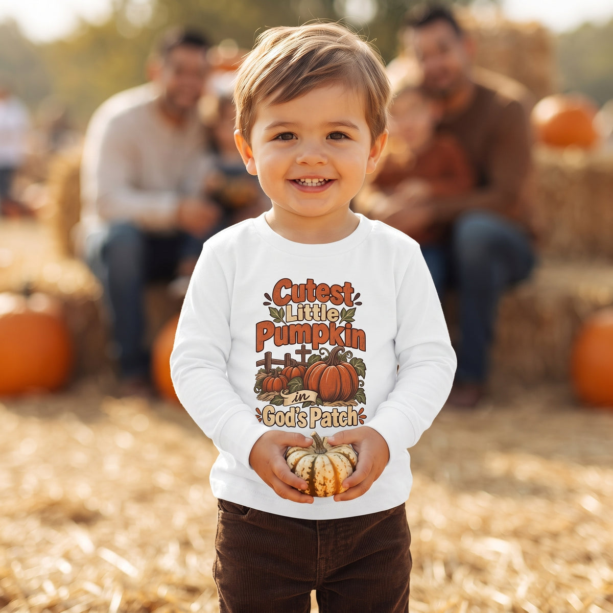 Cutest Little Pumpkin Toddler Long Sleeve Tee – "God's Patch" Fall Pumpkin Shirt (2T - 6T)