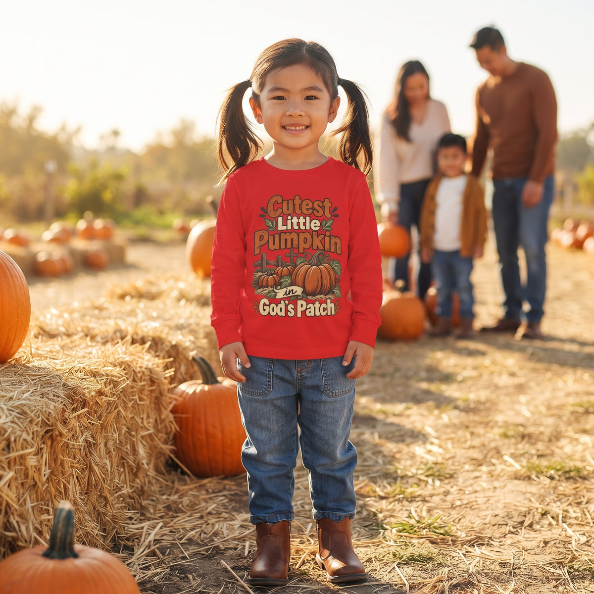Cutest Little Pumpkin Toddler Long Sleeve Tee – "God's Patch" Fall Pumpkin Shirt (2T - 6T)