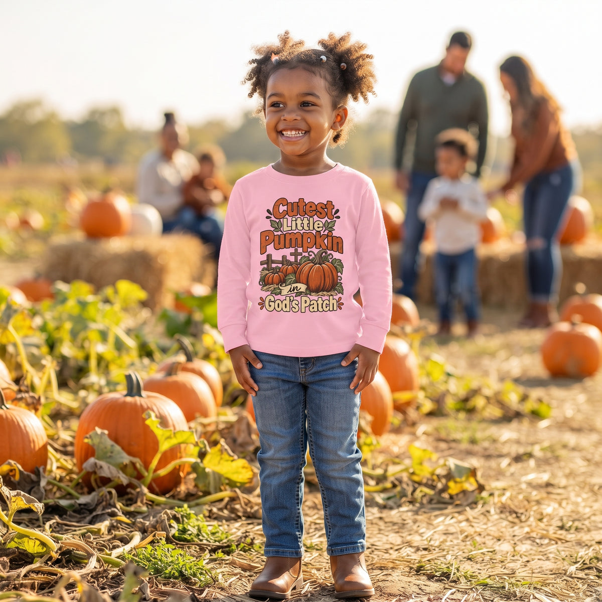 Cutest Little Pumpkin Toddler Long Sleeve Tee – "God's Patch" Fall Pumpkin Shirt (2T - 6T)