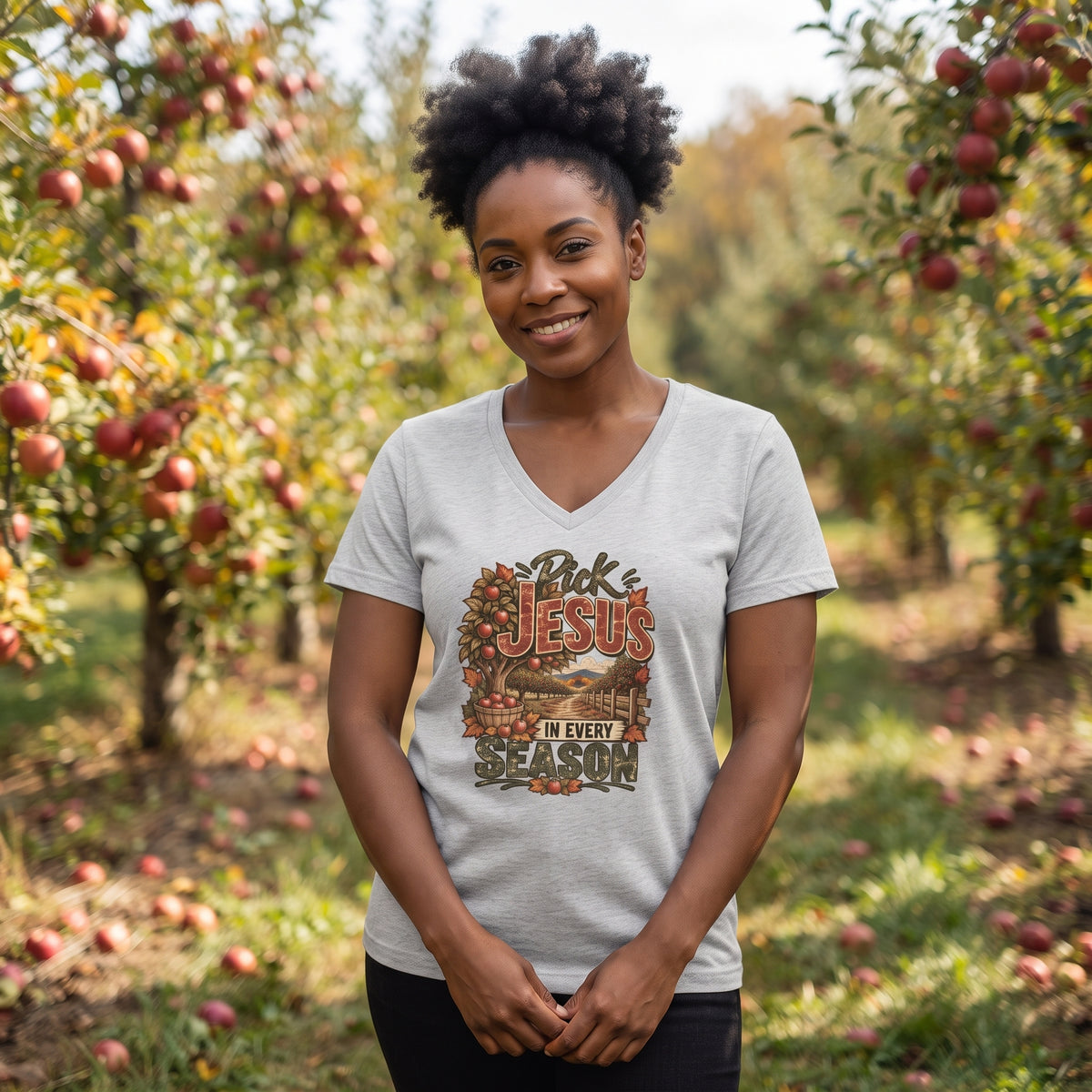 Pick Jesus in Every Season  - Women's V-Neck Tee