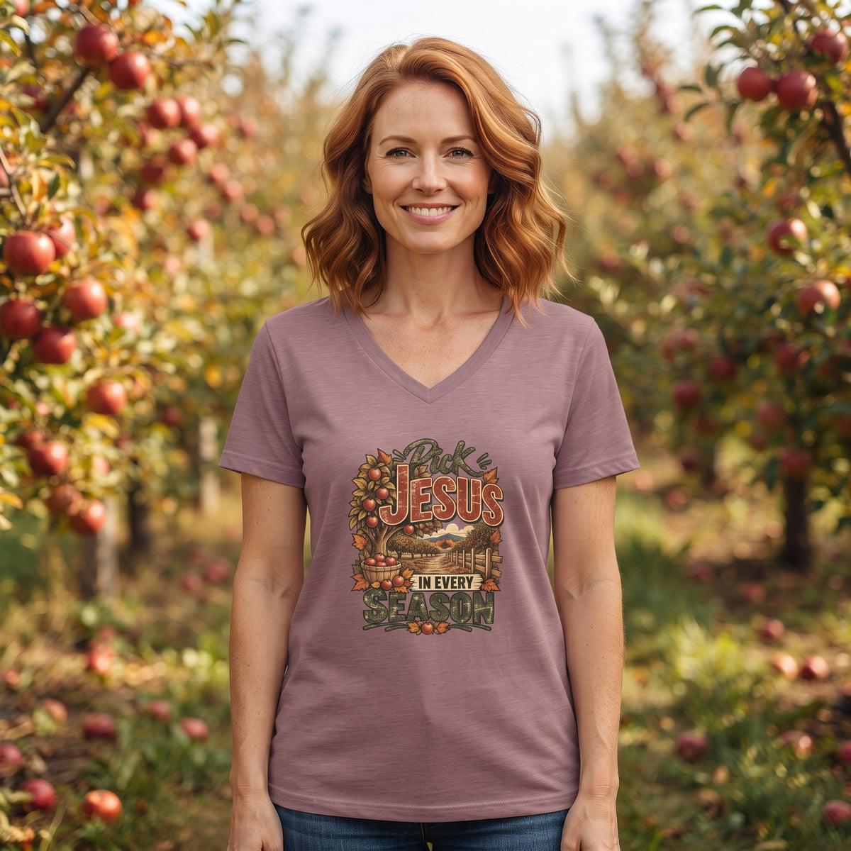 Pick Jesus in Every Season  - Women's V-Neck Tee