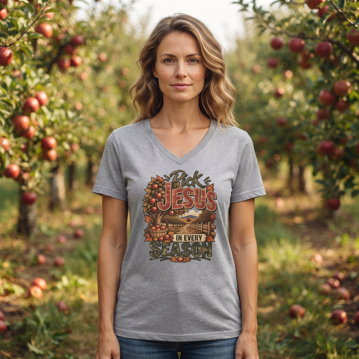 Pick Jesus in Every Season  - Women's V-Neck Tee