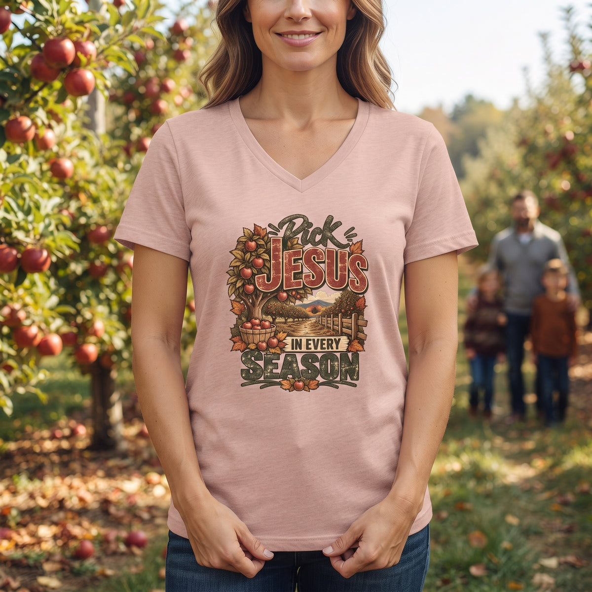 Pick Jesus in Every Season  - Women's V-Neck Tee