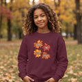 Kids - Thankful, Grateful, Peaceful, Blessed - Crewneck Thanksgiving Sweatshirt - Autumn Leaves Pullover
