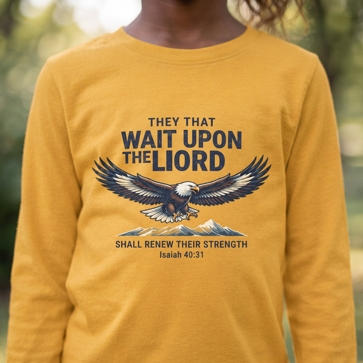 Youth Long Sleeve Tee — “They That Wait Upon the Lord” Eagle Christian Faith Shirt