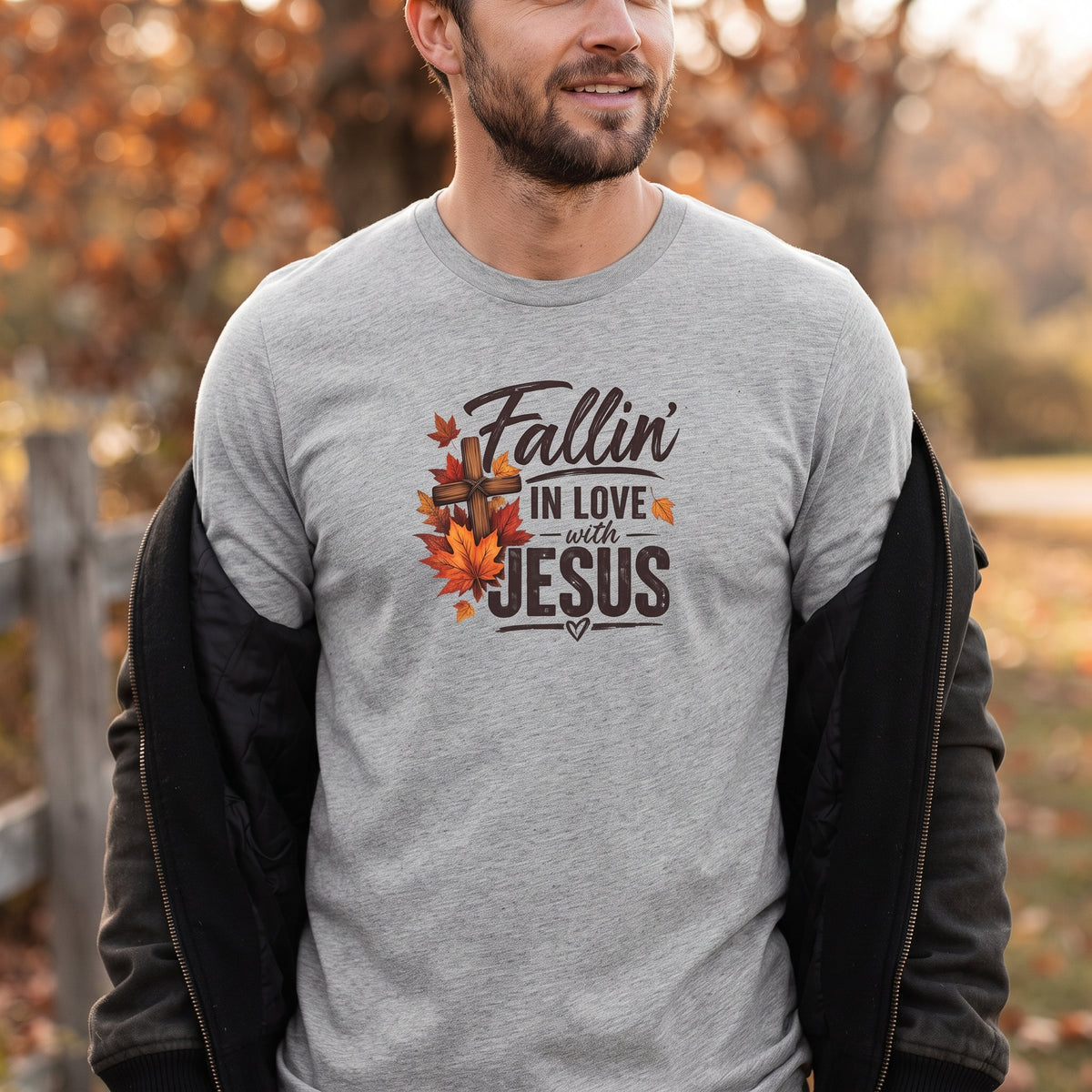 Fallin' In Love With Jesus Long Sleeve Tee — Autumn Christian Faith Shirt