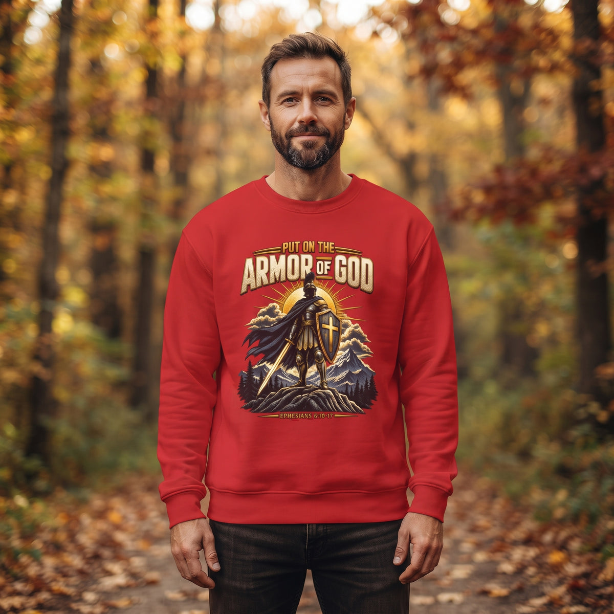 Armor of God Crewneck Sweatshirt – Christian Faith Graphic Pullover (Ephesians 6:11)